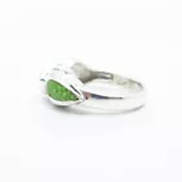 Vintage 925 Square Blue Topaz & Green Inlay Turquoise Ring  Size 5 - Picture 4 of 8